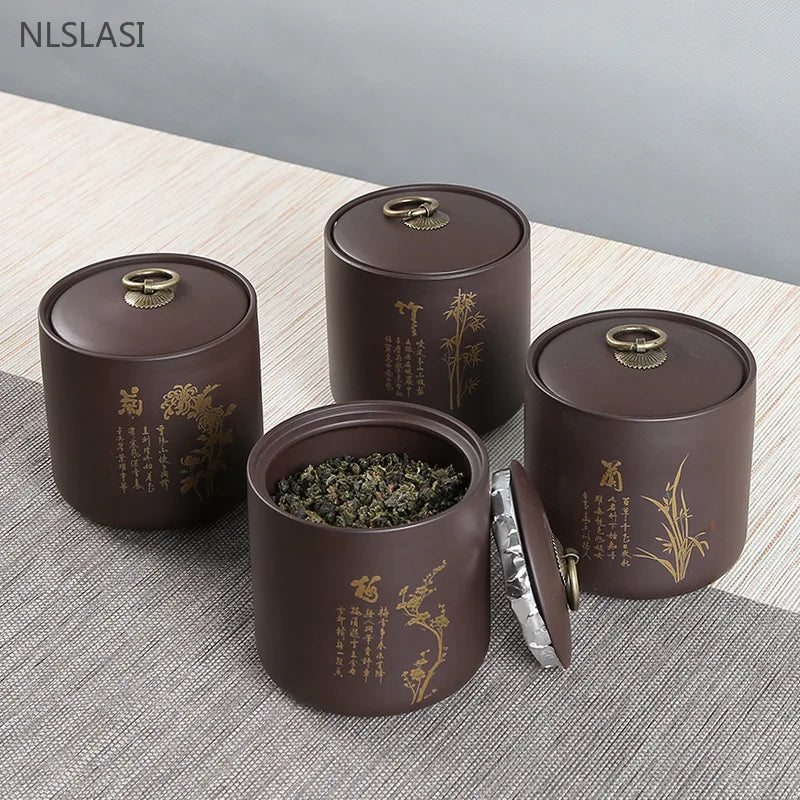Purple Clay Tea Tin Sealed Pot of Pu 'er Tea Container Yixing Zisha Teaware Accessories Boutique Coffee Storage Tea Organizer