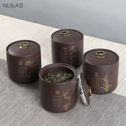 Purple Clay Tea Tin Sealed Pot of Pu 'er Tea Container Yixing Zisha Teaware Accessories Boutique Coffee Storage Tea Organizer