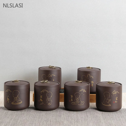 Purple Clay Tea Tin Sealed Pot of Pu 'er Tea Container Yixing Zisha Teaware Accessories Boutique Coffee Storage Tea Organizer