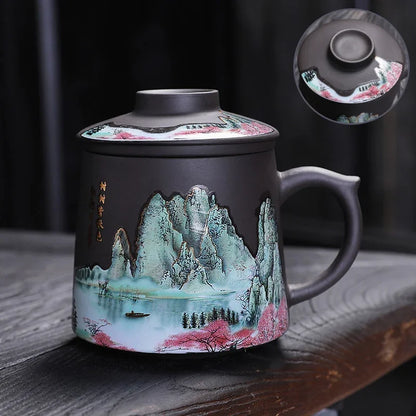 Purple Clay Teacup Set with Lid Filter, Office Mark Cup, Portable Drinking Utensils, Personalized Tea Set, I075, 400ml