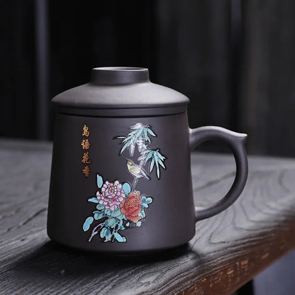 Purple Clay Teacup Set with Lid Filter, Office Mark Cup, Portable Drinking Utensils, Personalized Tea Set, I075, 400ml