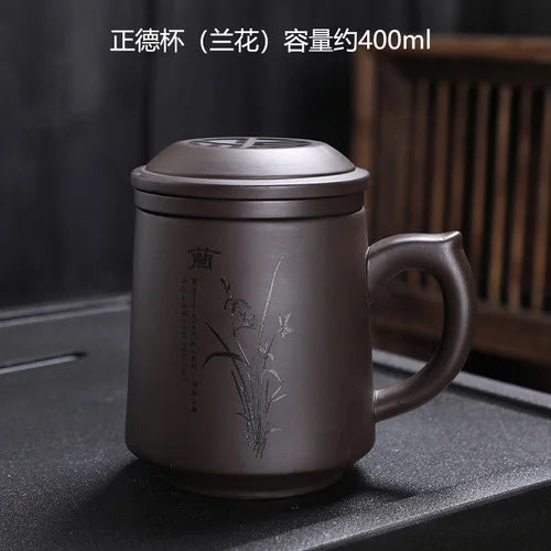 Purple Clay Teacup Set with Lid Filter, Office Mark Cup, Portable Drinking Utensils, Personalized Tea Set, 400ml