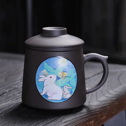 Purple Clay Teacup Set with Lid Filter, Office Mark Cup, Portable Drinking Utensils, Personalized Tea Set, I075, 400ml