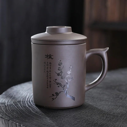 Purple Clay Teacup with Lid Filter, Office Mark Cup, Portable Drinking Utensils, Personality Tea Set, Travel Teacup, I081, 340ml