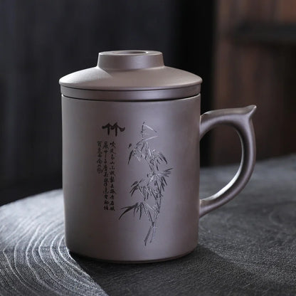 Purple Clay Teacup with Lid Filter, Office Mark Cup, Portable Drinking Utensils, Personality Tea Set, Travel Teacup, I081, 340ml