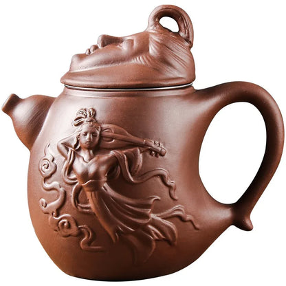 Purple Clay Teapot, Large Capacity, Feitian Tea Pot, Built-in Stainless Steel Filter Tea Maker, Household Kung Fu Tea Set 600ml