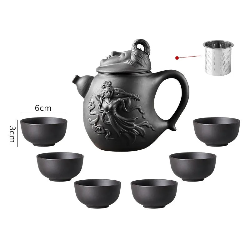 Purple Clay Teapot, Large Capacity, Feitian Tea Pot, Built-in Stainless Steel Filter Tea Maker, Household Kung Fu Tea Set 600ml