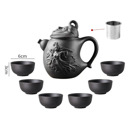 Purple Clay Teapot, Large Capacity, Feitian Tea Pot, Built-in Stainless Steel Filter Tea Maker, Household Kung Fu Tea Set 600ml