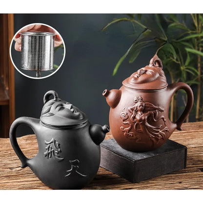 Purple Clay Teapot, Large Capacity, Feitian Tea Pot, Built-in Stainless Steel Filter Tea Maker, Household Kung Fu Tea Set 600ml