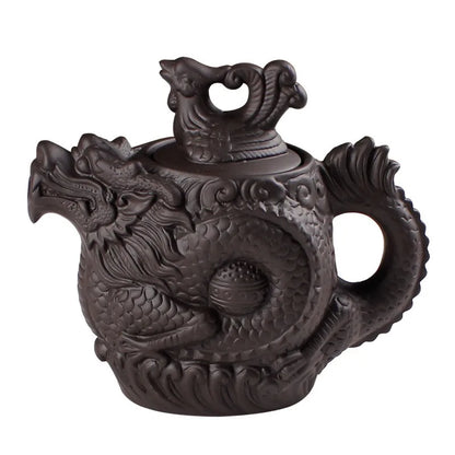 Purple Clay Teapot Traditional Chinese Tea Pot Dragon and Phoenix Tea Kettle Premium Tea Purple Clay Tea Set