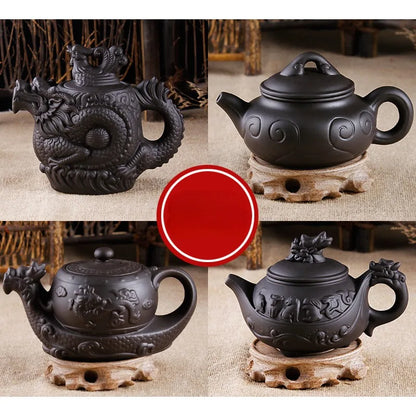 Purple Clay Teapot Traditional Chinese Tea Pot Dragon and Phoenix Tea Kettle Premium Tea Purple Clay Tea Set