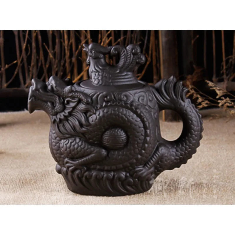 Purple Clay Teapot Traditional Chinese Tea Pot Dragon and Phoenix Tea Kettle Premium Tea Purple Clay Tea Set