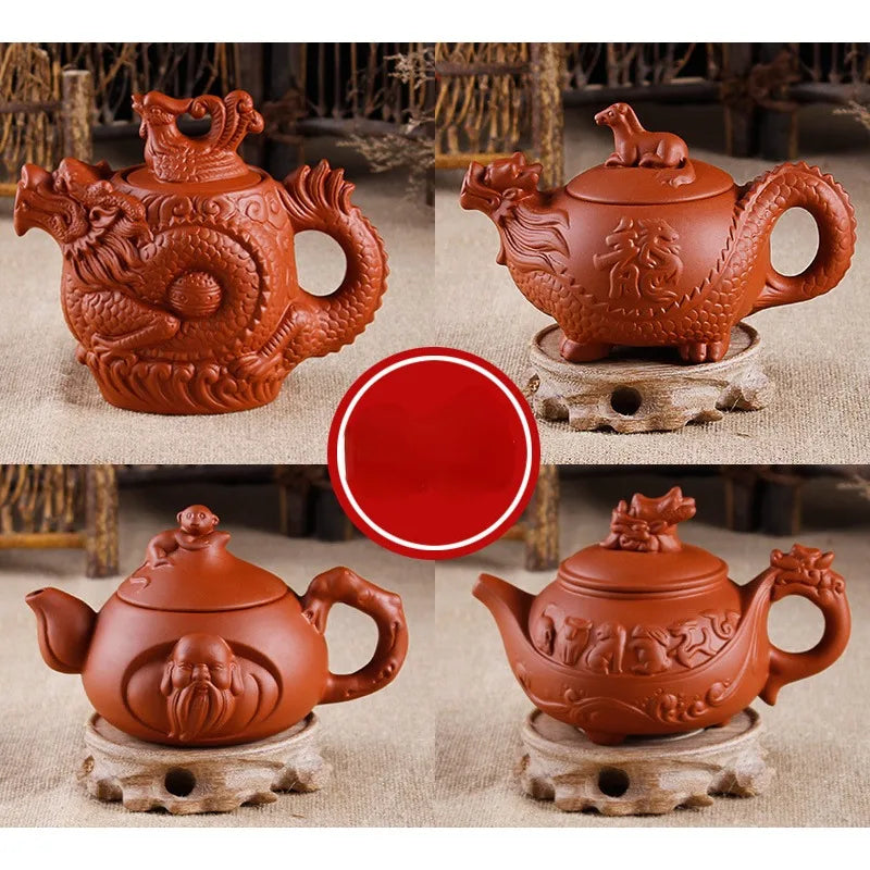 Purple Clay Teapot Traditional Chinese Tea Pot Dragon and Phoenix Tea Kettle Premium Tea Purple Clay Tea Set