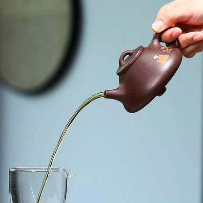Purple Clay Teapot with Contented Changle Stone Scoop, Zisha Teapot, Handmade Pot, Kung-Fu Teaware, Purple Clay Drinkware