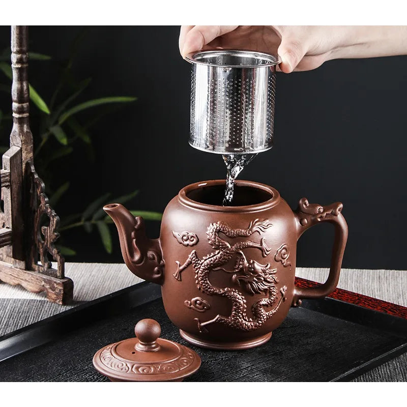 Purple Clay Teapots Chinese Kung Fu Tea Set Master Hand Carved Teapot with Tea Infuser Green Tea Filter Kettle Tea Accessories