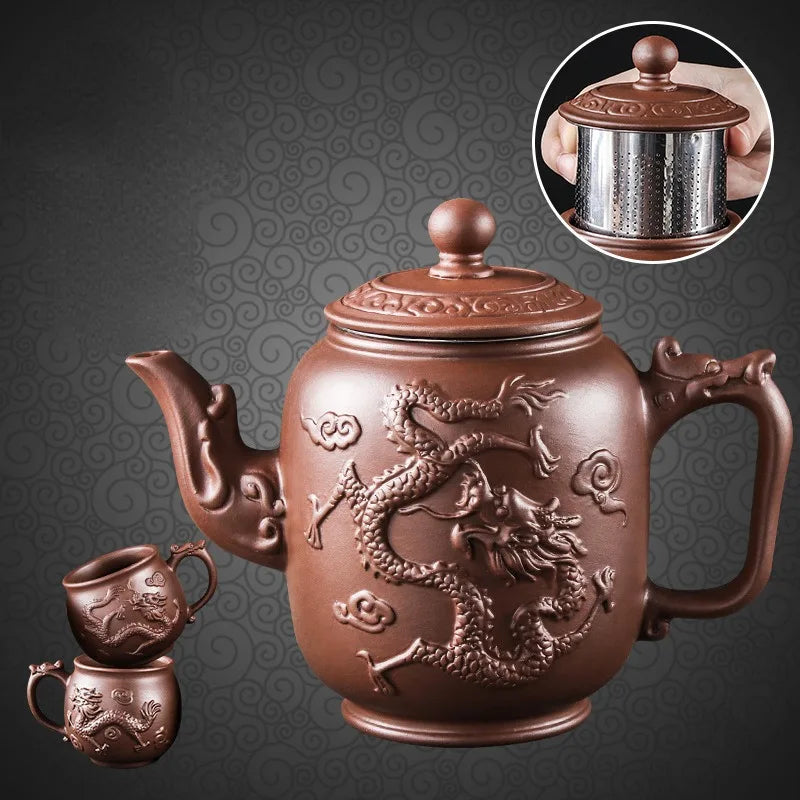 Purple Clay Teapots Chinese Kung Fu Tea Set Master Hand Carved Teapot with Tea Infuser Green Tea Filter Kettle Tea Accessories