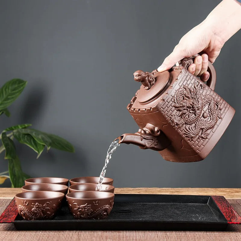 Purple Clay Teapots Chinese Kung Fu Tea Set Master Hand Carved Teapot with Tea Infuser Green Tea Filter Kettle Tea Accessories