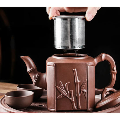 Purple Clay Teapots Chinese Kung Fu Tea Set Master Hand Carved Teapot with Tea Infuser Green Tea Filter Kettle Tea Accessories