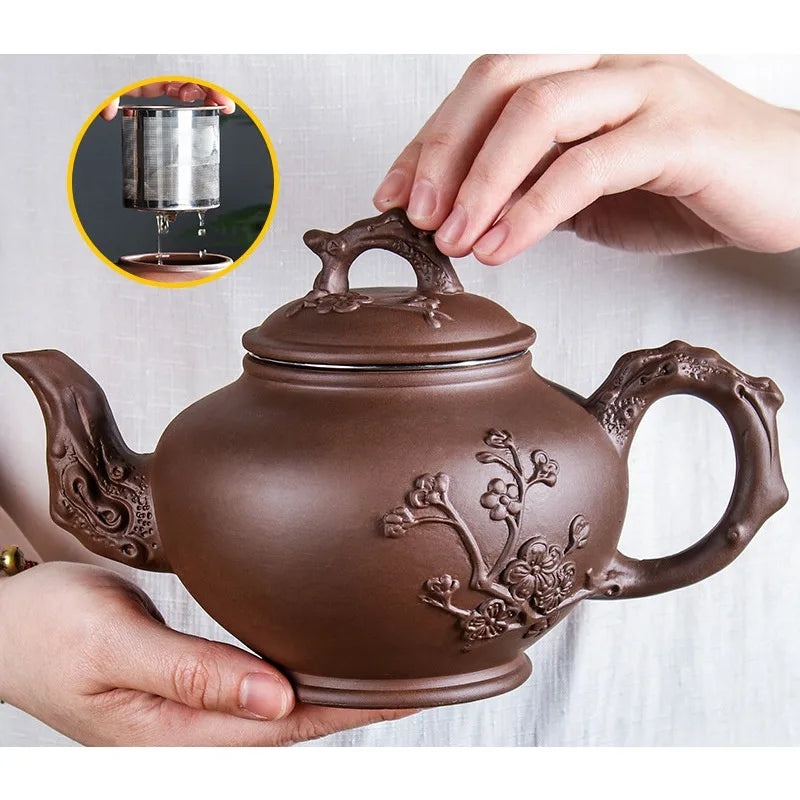 Purple Clay Teapots Chinese Kung Fu Tea Set Master Hand Carved Teapot with Tea Infuser Green Tea Filter Kettle Tea Accessories