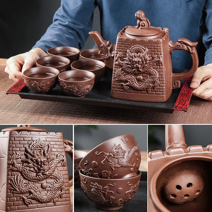 Purple Clay Teapots Chinese Kung Fu Tea Set Master Hand Carved Teapot with Tea Infuser Green Tea Filter Kettle Tea Accessories