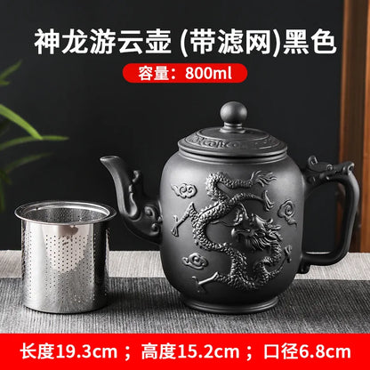 Purple Clay Teapots Chinese Kung Fu Tea Set Master Hand Carved Teapot with Tea Infuser Green Tea Filter Kettle Tea Accessories