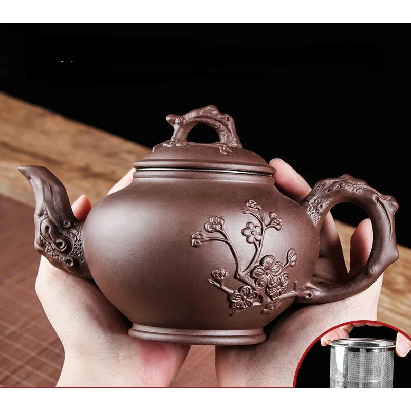 Purple Clay Teapots Chinese Kung Fu Tea Set Master Hand Carved Teapot with Tea Infuser Green Tea Filter Kettle Tea Accessories