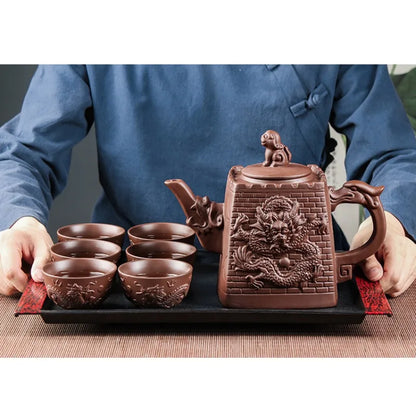 Purple Clay Teapots Chinese Kung Fu Tea Set Master Hand Carved Teapot with Tea Infuser Green Tea Filter Kettle Tea Accessories