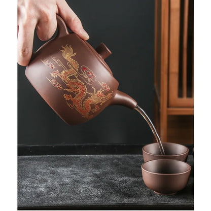 Purple Clay Teapots Large Capacity Flowers and Birds Teapot Handmade Zhu Mud Dragon Pattern Tea Infuser Chinese Tea Set