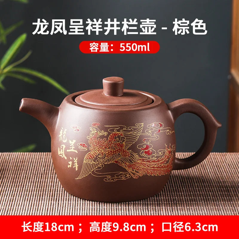 Purple Clay Teapots Large Capacity Flowers and Birds Teapot Handmade Zhu Mud Dragon Pattern Tea Infuser Chinese Tea Set