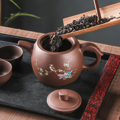 Purple Clay Teapots Large Capacity Flowers and Birds Teapot Handmade Zhu Mud Dragon Pattern Tea Infuser Chinese Tea Set