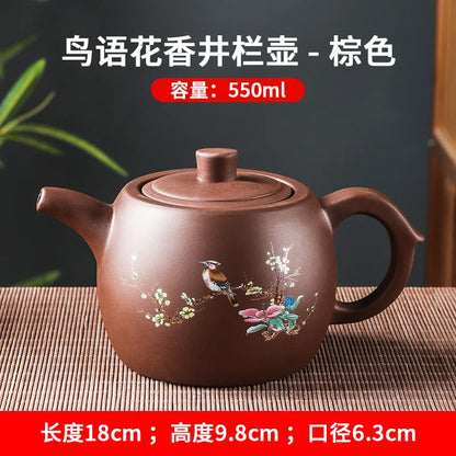 Purple Clay Teapots Large Capacity Flowers and Birds Teapot Handmade Zhu Mud Dragon Pattern Tea Infuser Chinese Tea Set