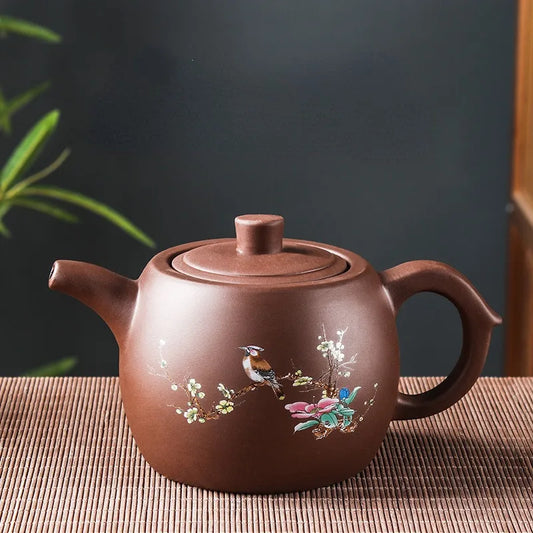 Purple Clay Teapots Large Capacity Flowers and Birds Teapot Handmade Zhu Mud Dragon Pattern Tea Infuser Chinese Tea Set
