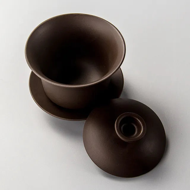 Purple Clay Teaset Chinese Traditional Gaiwan Tea Cups Tureen 120ml Lid Bowl Saucer Zisha Tea Brew Tea Cup Drop Shipping