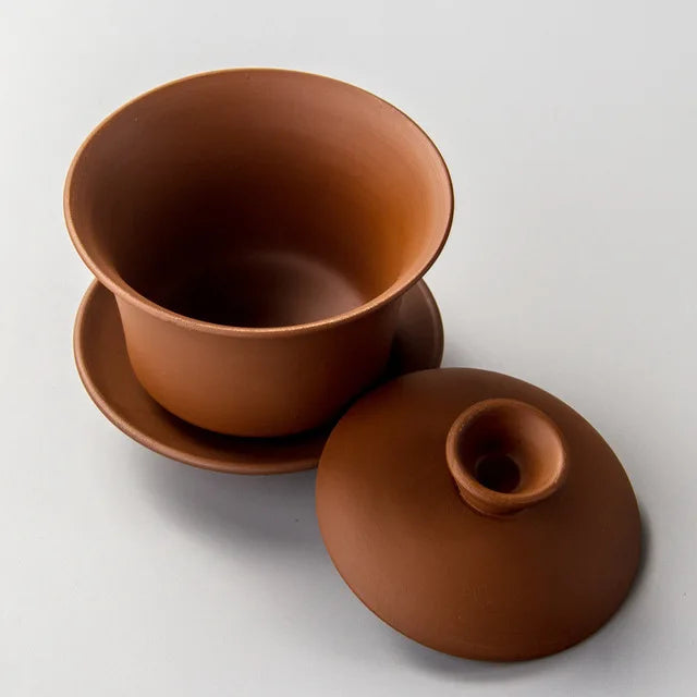 Purple Clay Teaset Chinese Traditional Gaiwan Tea Cups Tureen 120ml Lid Bowl Saucer Zisha Tea Brew Tea Cup Drop Shipping