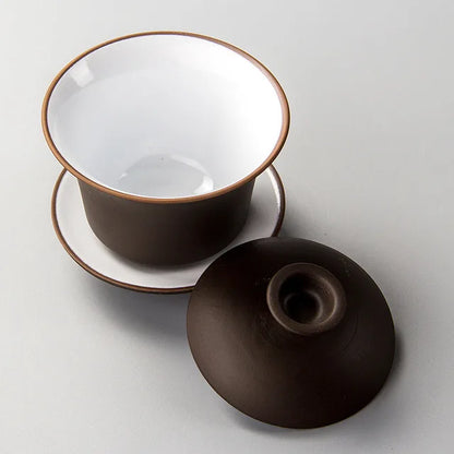 Purple Clay Teaset Chinese Traditional Gaiwan Tea Cups Tureen 120ml Lid Bowl Saucer Zisha Tea Brew Tea Cup Drop Shipping