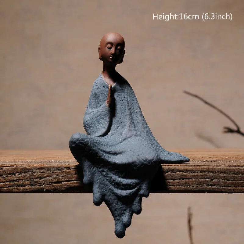 Purple Clay monk buddha sitting statues  zen creative ornaments home decoration monk gift  figurines tabletop handcrafts