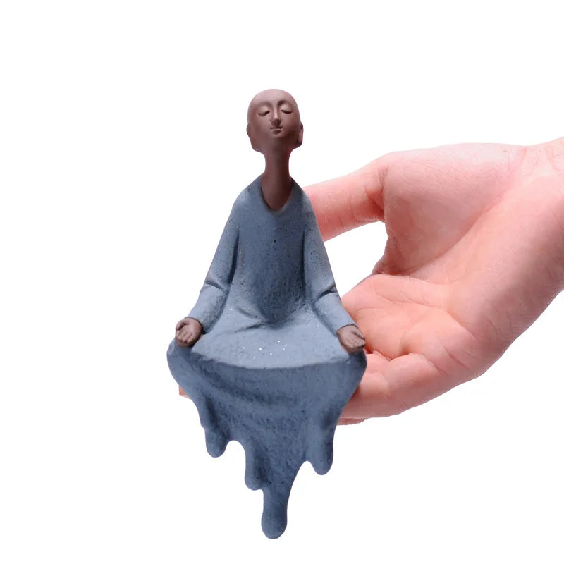 Purple Clay monk buddha sitting statues  zen creative ornaments home decoration monk gift  figurines tabletop handcrafts