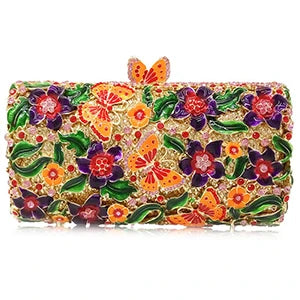 Purple Floral Crystal Women Clutch Bag Fashion Blue Butterfly Evening Clutches Purse Ladies Green Leaves Handbags Female Clutch