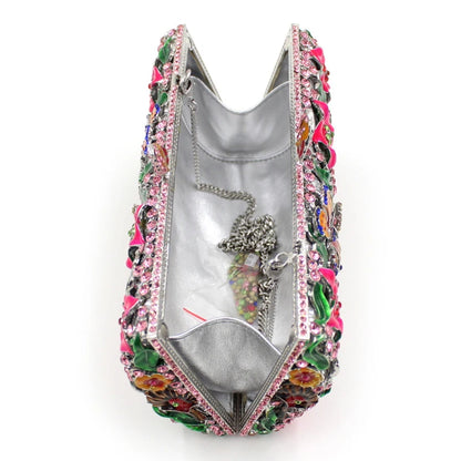 Purple Floral Crystal Women Clutch Bag Fashion Blue Butterfly Evening Clutches Purse Ladies Green Leaves Handbags Female Clutch