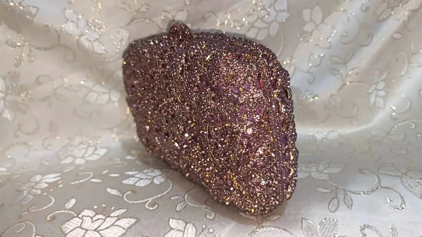 Purple Flower Woman Crystal Handbags Diamond Party Wedding Bridal Clutch Purse Birthday Gift Rhinestone Hollow Out Evening Bags