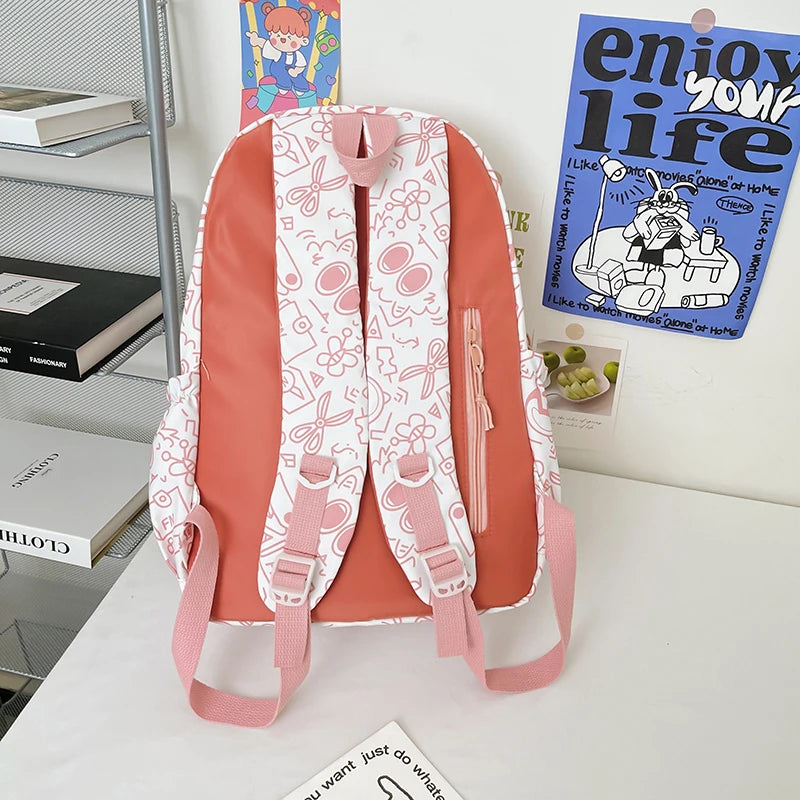 Purple Girl Cartoon Print Travel Book Backpack Women Laptop School Bag Female College Backpack Fashion Ladies Leisure Kawaii Bag