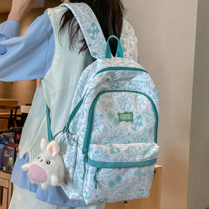 Purple Girl Cartoon Print Travel Book Backpack Women Laptop School Bag Female College Backpack Fashion Ladies Leisure Kawaii Bag