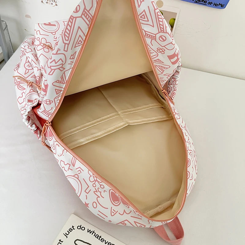 Purple Girl Cartoon Print Travel Book Backpack Women Laptop School Bag Female College Backpack Fashion Ladies Leisure Kawaii Bag