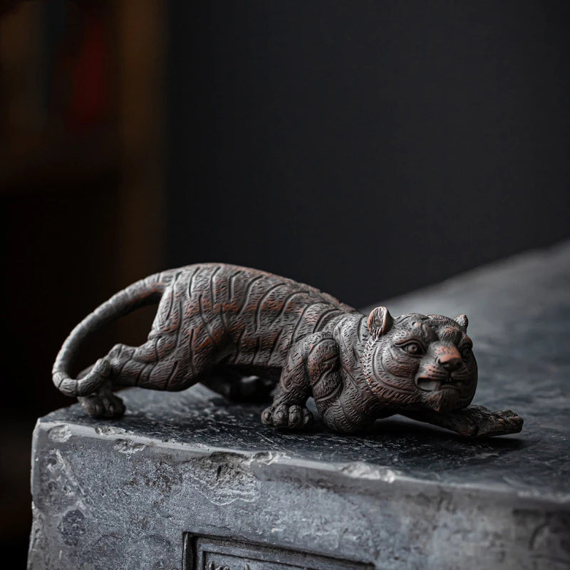 Purple Pottery Tea Pet Ornament Tiger Carving Decoration Tea Play Zen Tea Table Tea Tray Tea Ceremony Accessories