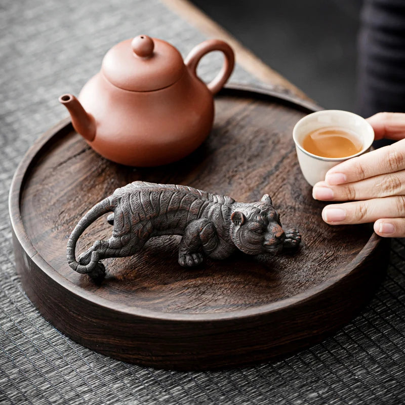 Purple Pottery Tea Pet Ornament Tiger Carving Decoration Tea Play Zen Tea Table Tea Tray Tea Ceremony Accessories