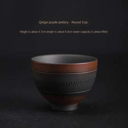 Purple Pottery Teacup Handmade Blind Dagger Scrub Large Master Cup Ceramic Kung Fu Teacup Fragrance-Smelling Cup Tea Set Teacups