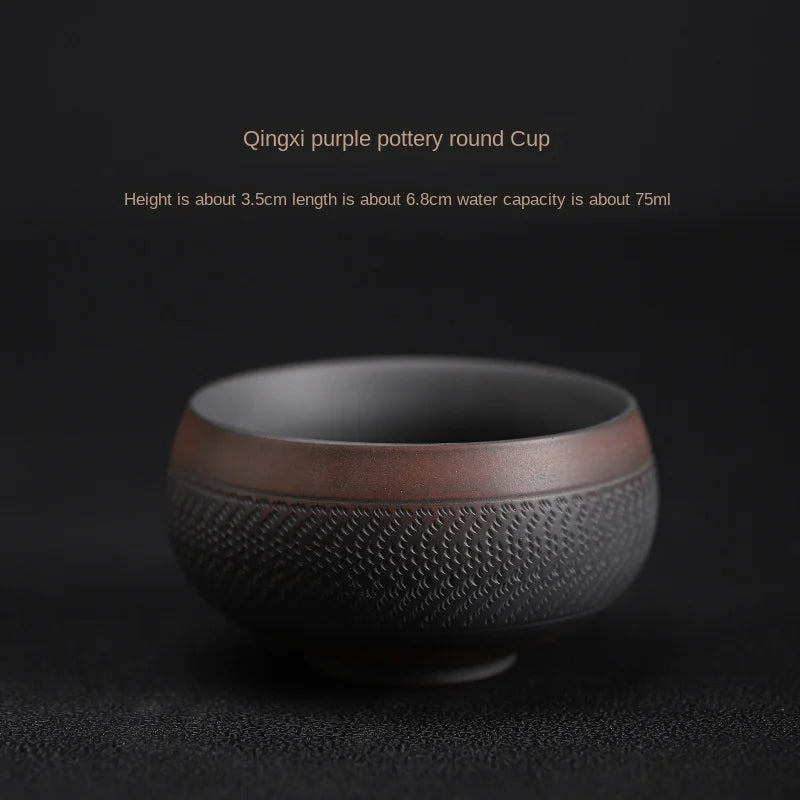 Purple Pottery Teacup Handmade Blind Dagger Scrub Large Master Cup Ceramic Kung Fu Teacup Fragrance-Smelling Cup Tea Set Teacups