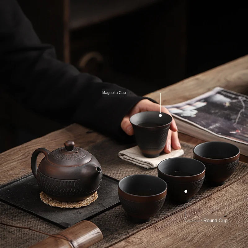 Purple Pottery Teacup Handmade Blind Dagger Scrub Large Master Cup Ceramic Kung Fu Teacup Fragrance-Smelling Cup Tea Set Teacups
