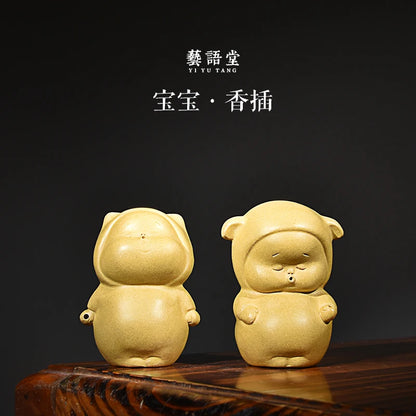 Purple Sand Cartoon Baby Tea Ornaments Little Monk Incense Holder Creative Personalized and Cute Famous Li Changtao Raw Ore Gold