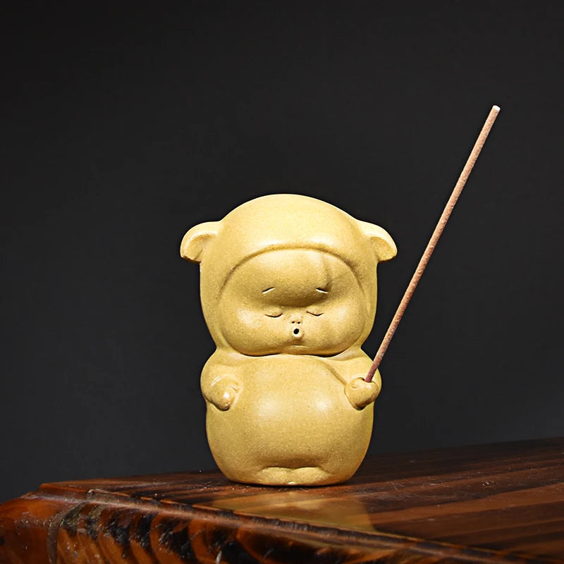 Purple Sand Cartoon Baby Tea Ornaments Little Monk Incense Holder Creative Personalized and Cute Famous Li Changtao Raw Ore Gold